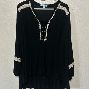 She + Sky Black Embellished 3/4 Sleeve Blouse